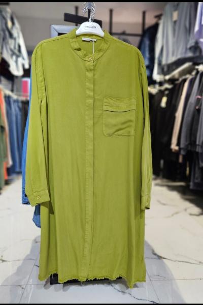 Uzun Boy Tensel Gömlek  Yağ Yeşili