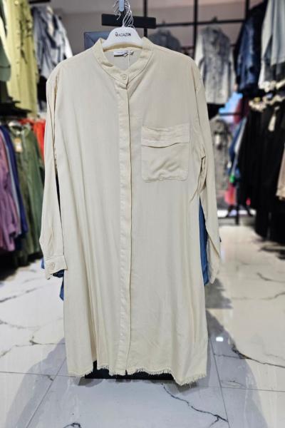 Uzun Boy Tensel Gömlek  Taş Rengi