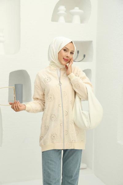 Fermuarlı Fistolu Kap Bej