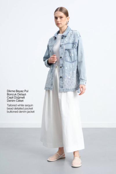 Pul Detaylı Ceket Açık Mavi