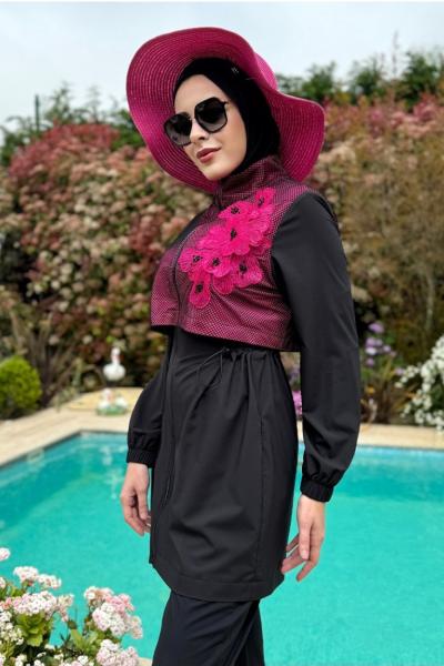 Aplike Detaylı Fileli Haşema  Siyah