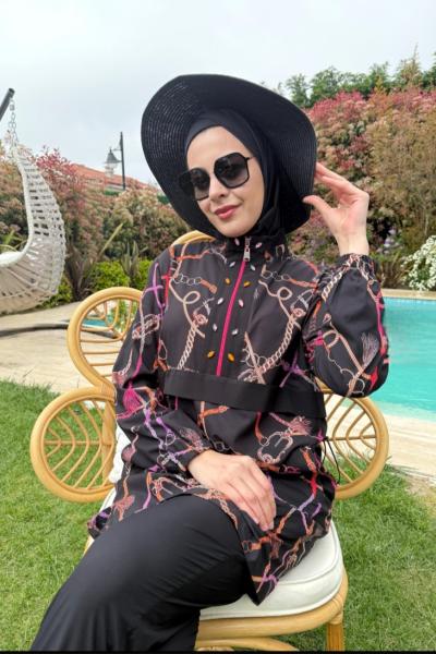 PÜSKÜL ZİNCİR DESENLİ HAŞEMA Siyah