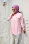 Püsküllü Tensel Gömlek Açık Pembe