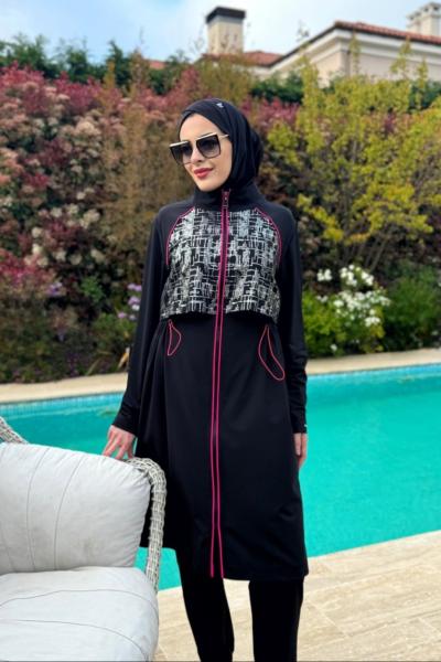 GARNİLİ DESENLİ HAŞEMA Siyah