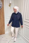 Boncuk İşlemeli Ceket Lacivert