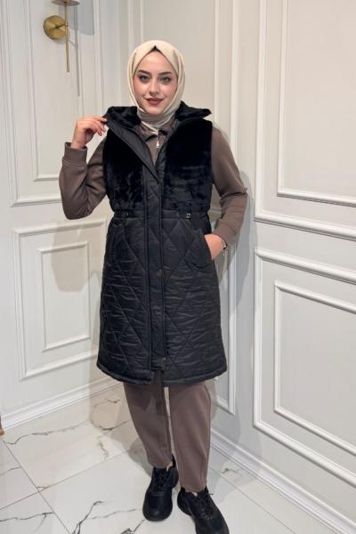 Kürklü Yelek Siyah