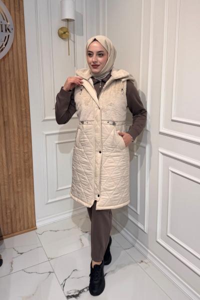 Kürklü Yelek Bej