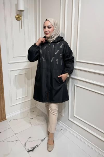 Astarlı Boncuk İşlemeli Kap Siyah