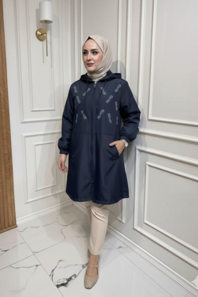 Astarlı Boncuk İşlemeli Kap Lacivert