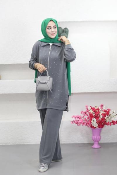 Yanları Halkalı Modal Takım  Gri