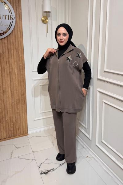 Yıldızlı Yelekli Takım  Vizon