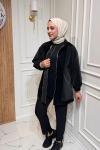 Çift Fermuarlı Kap  Siyah
