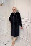 Uzun Angora Fermuarlı Kaban  Siyah