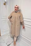 Uzun Angora Fermuarlı Kaban  Bej