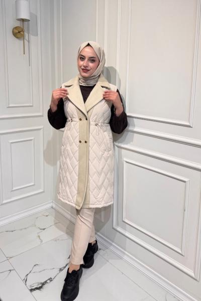 Bahar Uzun Yelek Krem