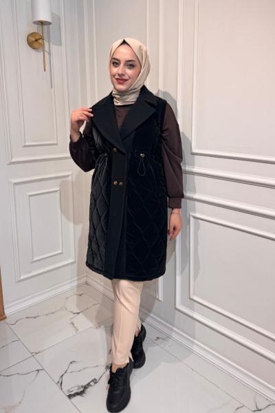 Bahar Uzun Yelek Siyah