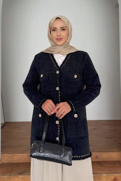 Angora Sim Detaylı Hırka  Siyah