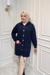 Angora Kapşonlu Hırka Lacivert