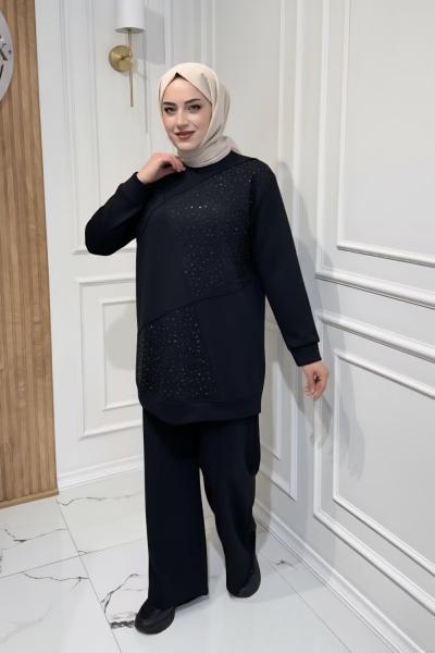 Taşlı Modal Takım  Siyah