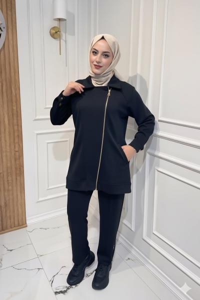 Fermuarlı Modal Takım  Kahverengi