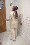 Fermuarlı Detaylı Takım  Bej
