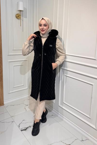 Kapşonlu Yelek  Siyah