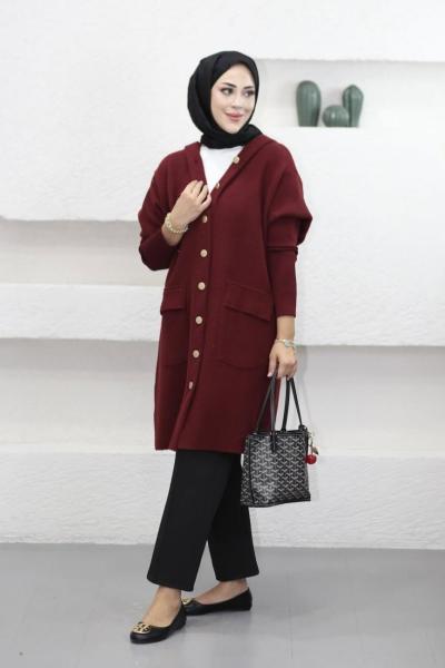 Uzun Angora Hırka  Bordo