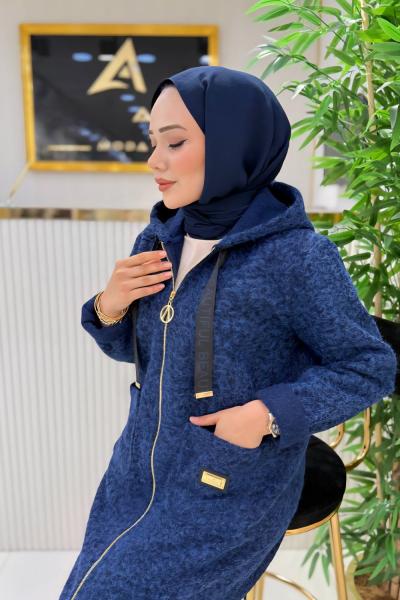 Uzun Boy Kapşonlu Kap Lacivert