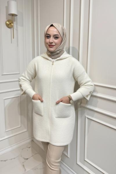 Angora Fermuarlı Kap  Ekru