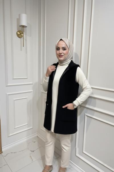 Gülseli Angora Yelek  Siyah