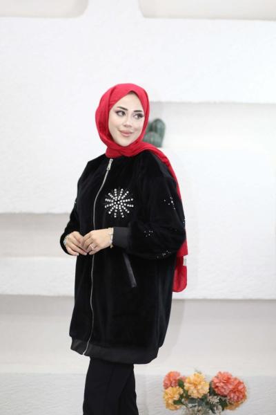 Taşlı Bomber Kaban Siyah