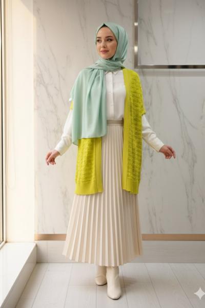 Kazayağı Desenli Merserize Hırka  Yağ Yeşili