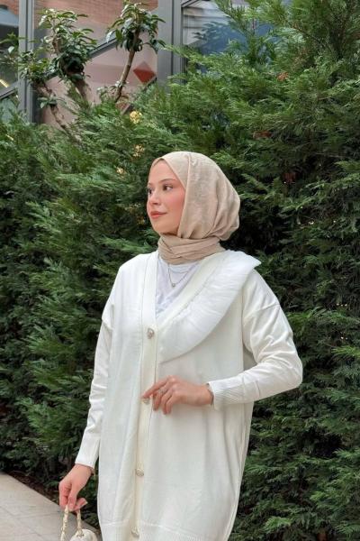 Merserize Fırfırlı Hırka  Ekru