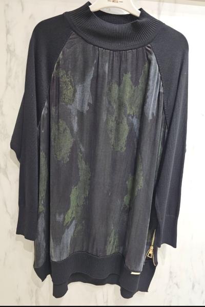 Fermuarlı Kupra Tunik  Siyah