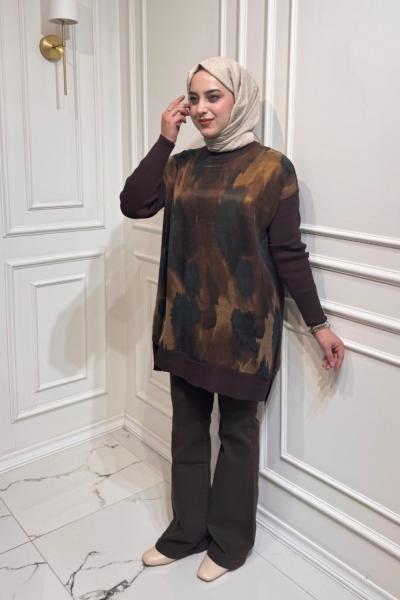 Fermuarlı Kupra Tunik  Kahverengi