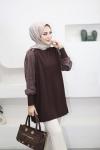 Düğme Detaylı Kupra Tunik  Kahverengi