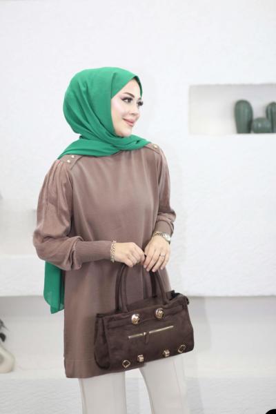 Düğme Detaylı Kupra Tunik  Vizon