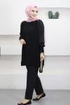 Düğme Detaylı Kupra Tunik  Siyah
