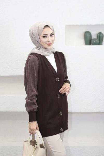 Kupra Kollu Merserize Hırka  Kahverengi