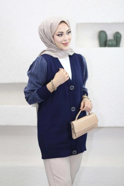 Kupra Kollu Merserize Hırka  Lacivert