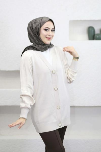 Kupra Kollu Merserize Hırka  Krem