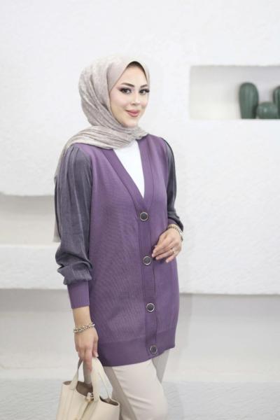 Kupra Kollu Merserize Hırka  Lila