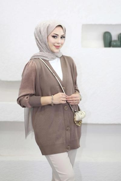 Kupra Kollu Merserize Hırka  Vizon