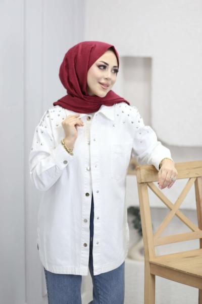 YILDIZ TAŞLI ZIMBALI CEKET  Beyaz