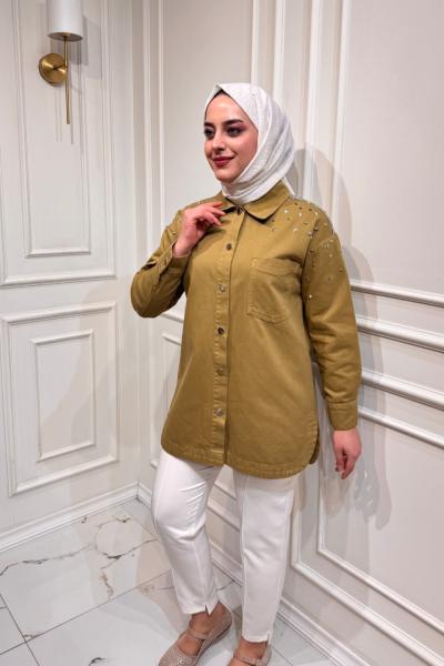 YILDIZ TAŞLI ZIMBALI CEKET  Yağ Yeşili