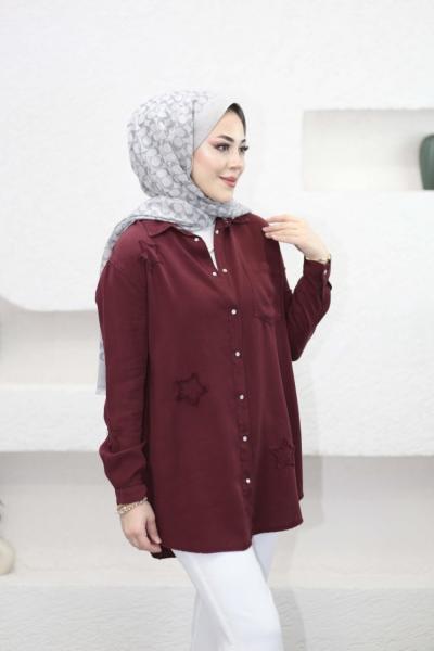 Yıldız Tensel Gömlek  Bordo