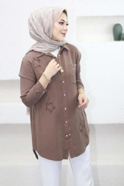 Yıldız Tensel Gömlek  Kahverengi