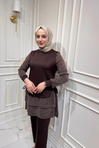 Yelda İpek Kupra-Oysho Takım  Kahverengi