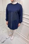 Fermuar Detaylı Tunik  Lacivert