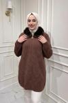 Yakası Kürklü Uzun Hırka  Kahverengi